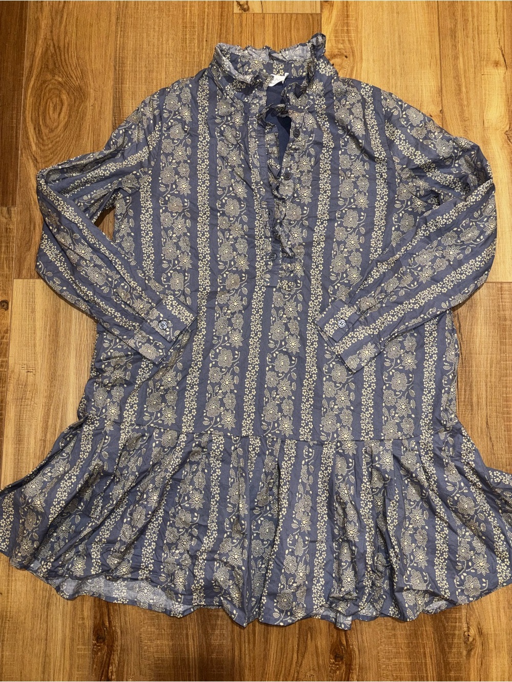 Shop The Mint Womens Blue Floral Ruffle-Trim Long Sleeve Tunic Size Small
